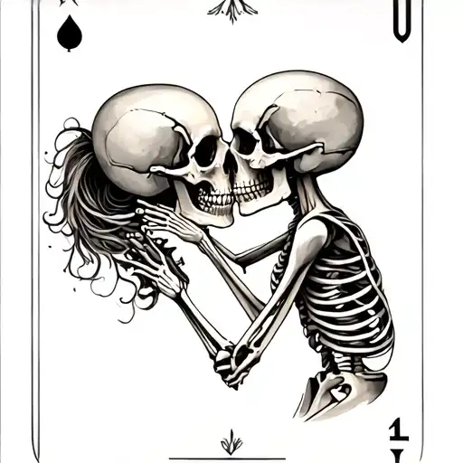 Skeletons Kissing Traditional With Colour Tarot Card
