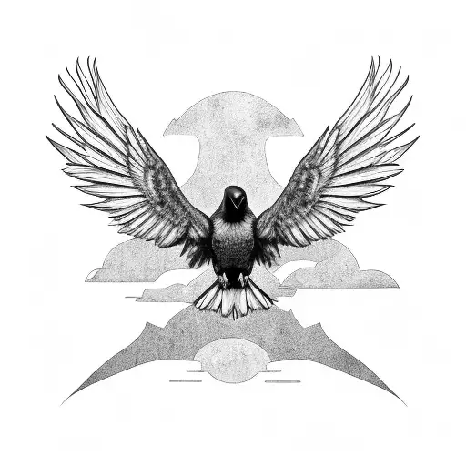 Top View Of Raven With Its Wings Speed And Dot Work The Fade Out From The Tail