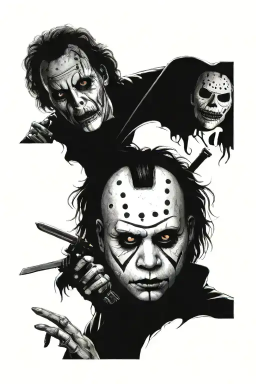 Tim Burton Scary Movie Scene Featuring It And Jason Vorhees And Michael Myers