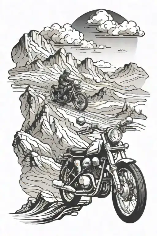 Motorcycles Riding Up A Mountain Landscape