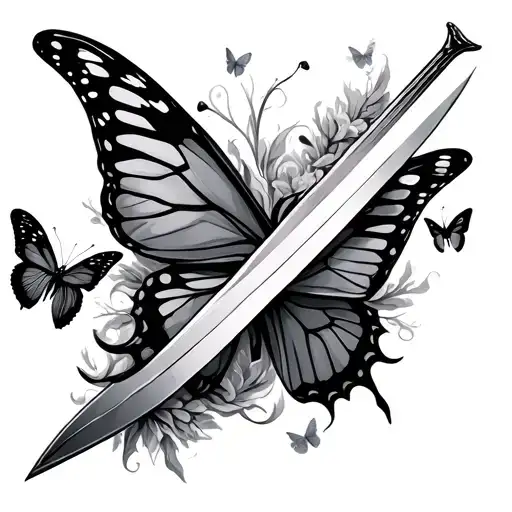 Butterflies Flying Around Sword