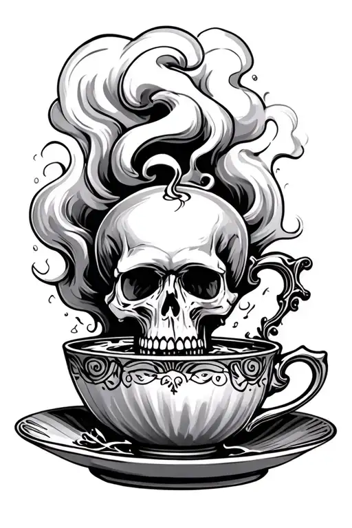 Teacup With Steam With A Skull In The Steam Rising
