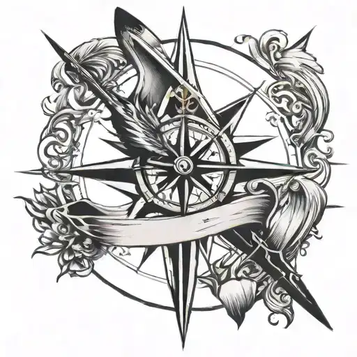A Compass Rose With A Surfboard And Anchor As The Cardinal Points