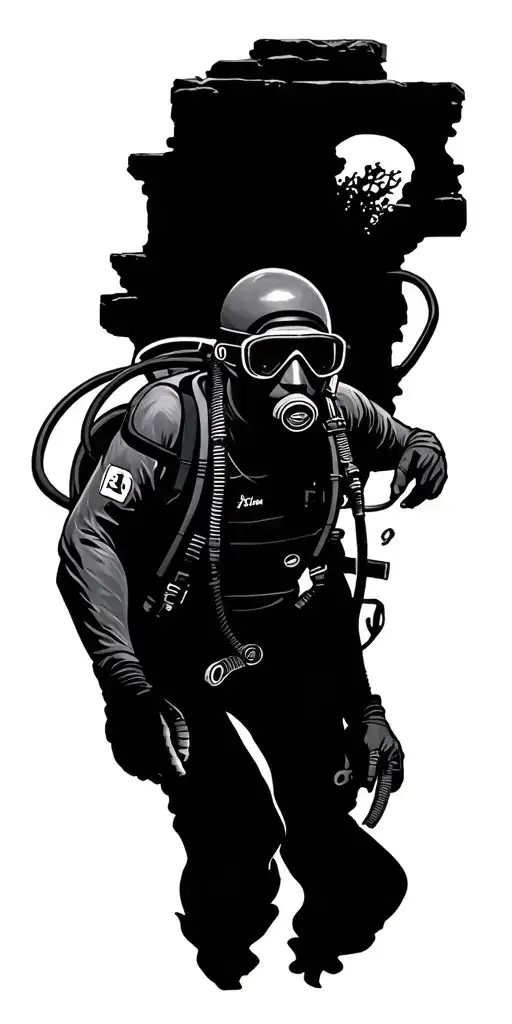 Scuba Diver Exploring Ancient Ruins