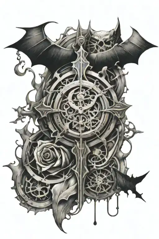 Cross And Watch Mechanism Intertwined With The Batman Symbol