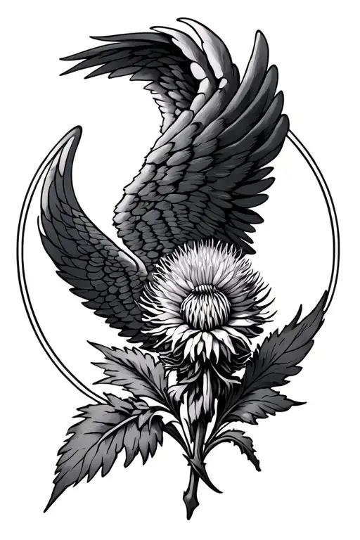 Capped Angel Wings With Thistle In The Middle