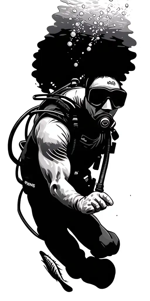 Scuba Diver Swimming Surrounde By Marine Life