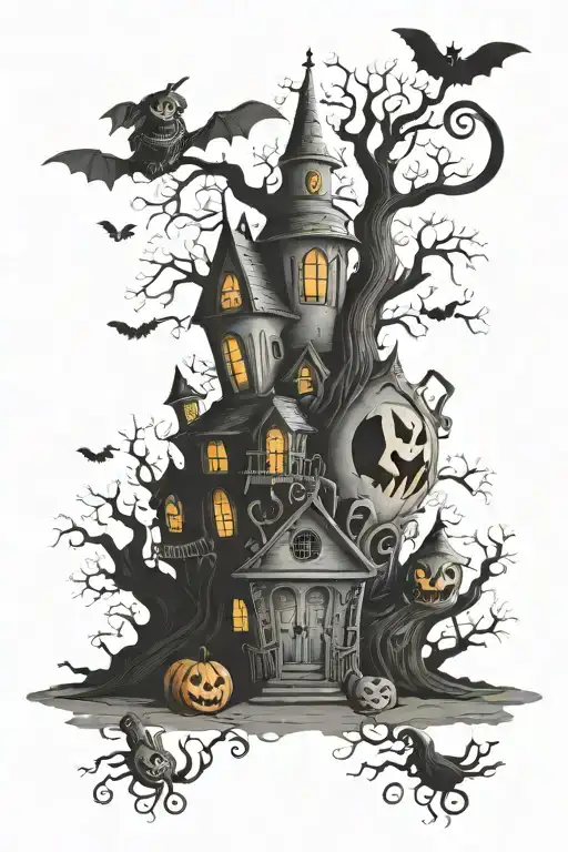 Tim Burton Style Halloween Scene