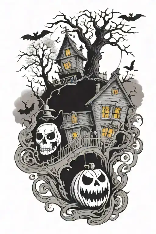 Tim Burton Style Halloween Scene Depicted