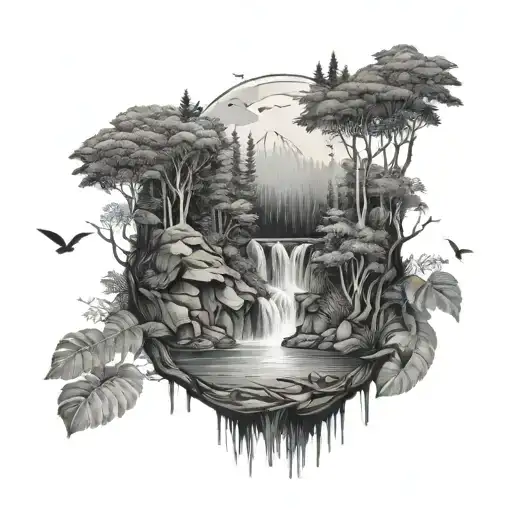 A Serene Forest Landscape With A Hidden Diving Spot And Lush Greenery