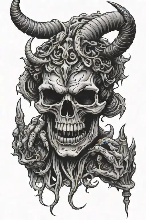 Skull And Devil Horns Heavy Metal Fingers
