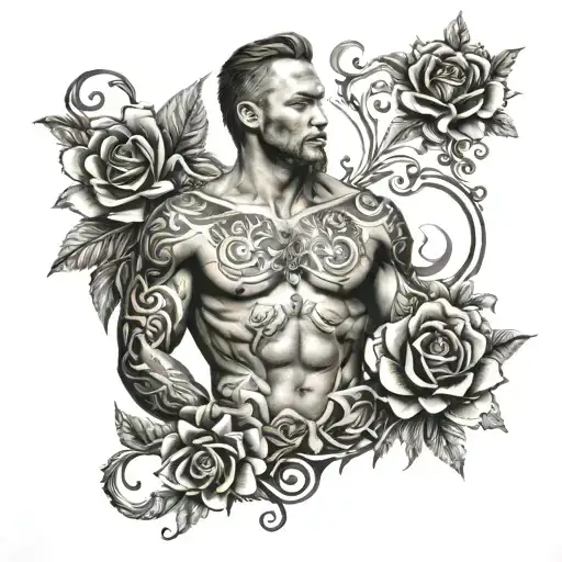 Chest Into Shoulder Tattoo Incorporating A Christian Design