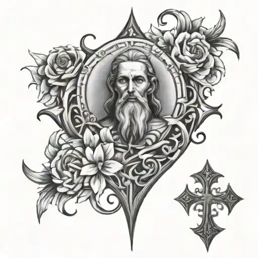 Chest Into Shoulder Tattoo Incorporating The Christian Religion Design