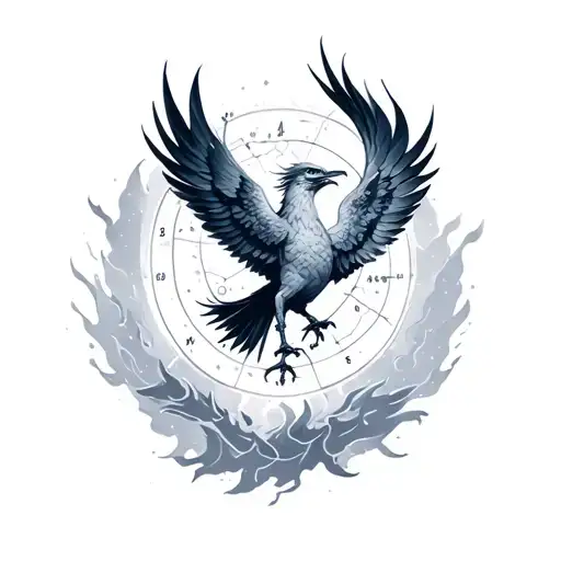 Libra Constellation And Phoenix Bird Rising From Ashes
