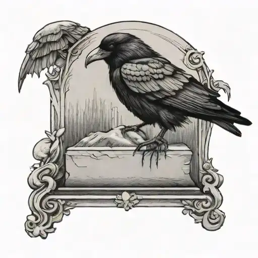 Crow Sitting On Gravestone With From The Womb To The Tomb