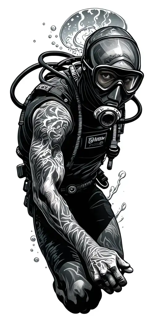 Undewater Scene With Scuba Diver Descending