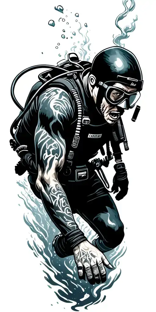 Undewater Scene With Scuba Diver Descending