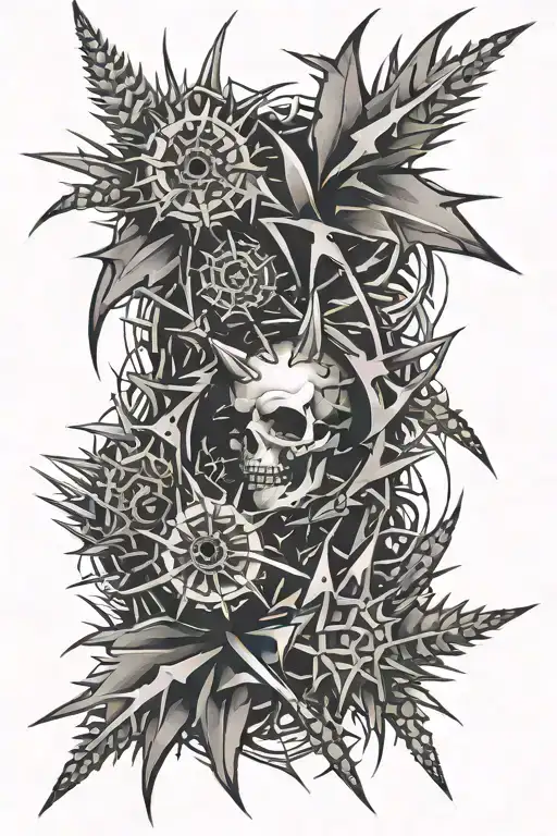 Spaced Out Abstract Tattoo Of Spikes And Thorns Wrapping Around