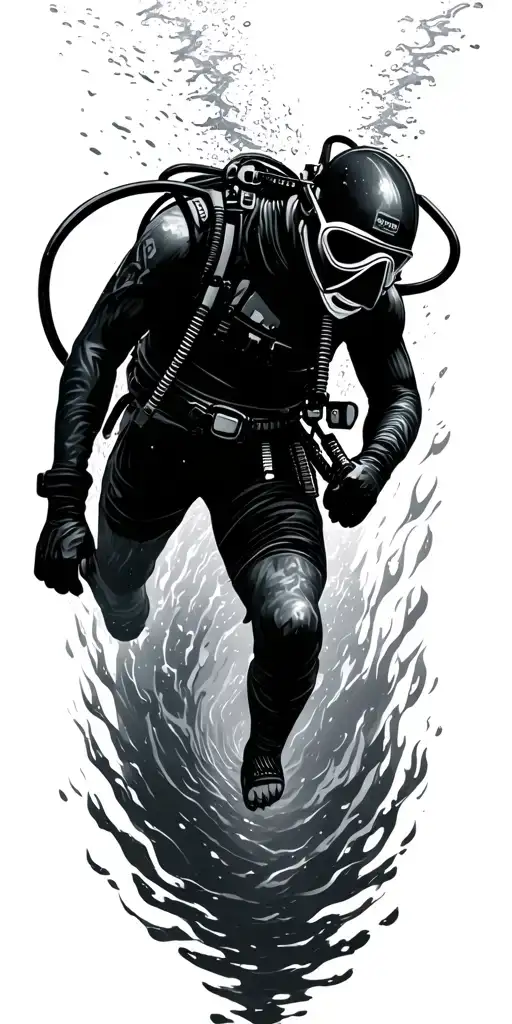 Undewater Scene With Scuba Diver Descending