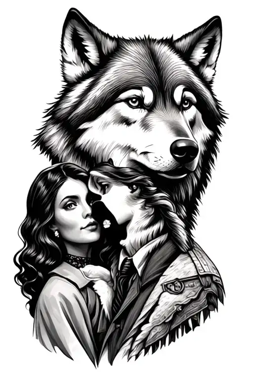 Tattoo Representing Grandfather And Grandmother Wolf Inspired
