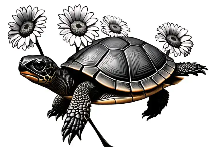 Turtle With Gerber Daisy As Shell Pattern