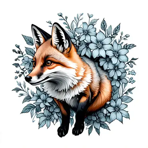 A Jumping Fox With Larkspur Flowers Intertwined