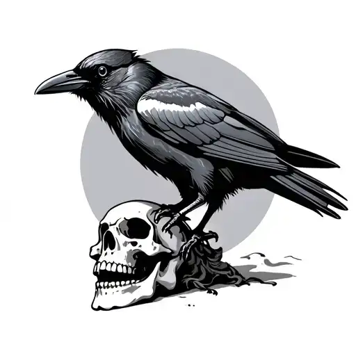 A Crow Standing Over A Skull