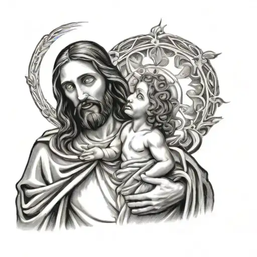 Jesus And Child Sitting