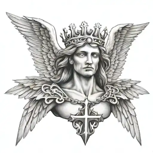 Angel With Wings And Cross And Crown Of Thorns