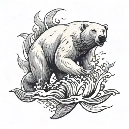 Polar Bear And Fish Jumping