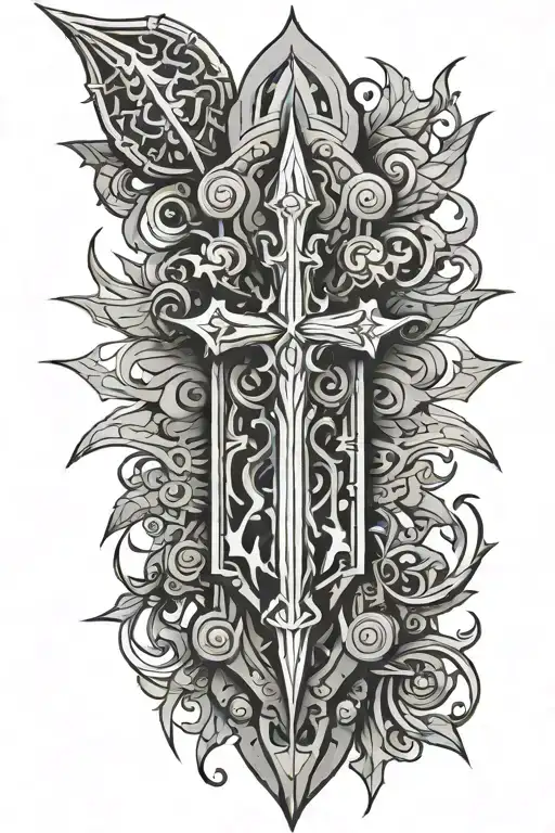 Mosaic Old Dark Shapes With Small Crossses And Daggers