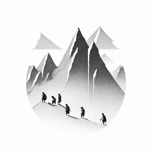A Silhouette Of A Backpacker Against A Black-grey Mountain Landscape