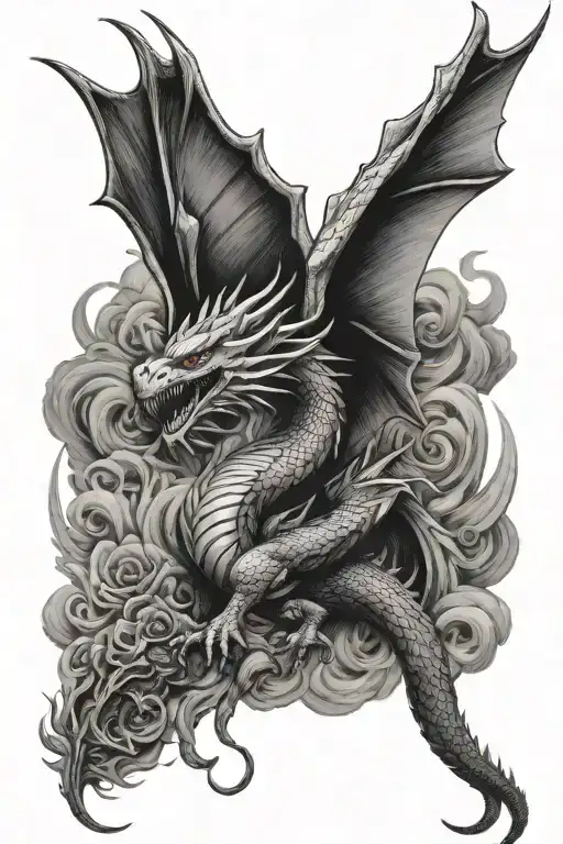 Elegant Dragon With Big Wings Flying