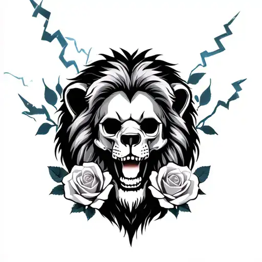 Skull And Lion And Roses And Lightning