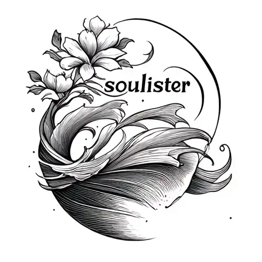 Fine Line Wave Tattoo With The Word Soulsister Written
