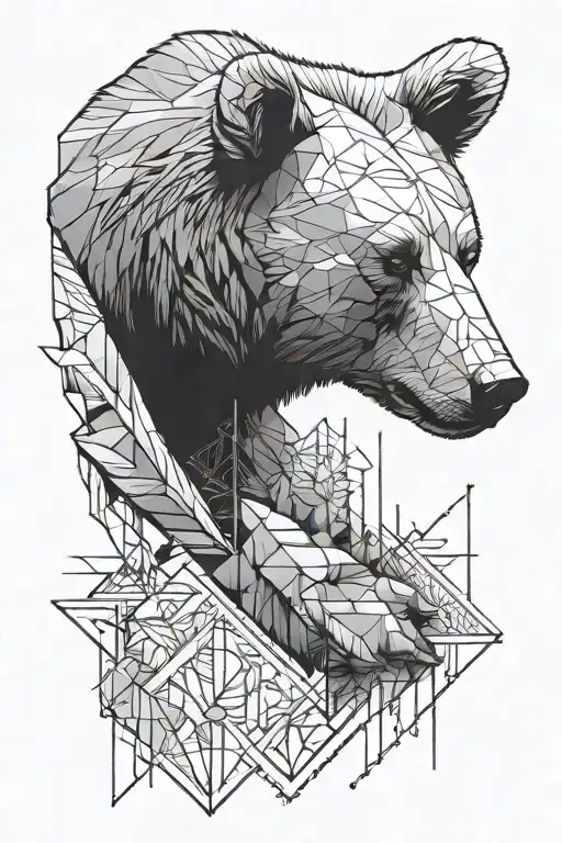 Bear Drawn Half Geometric And Half Realistic