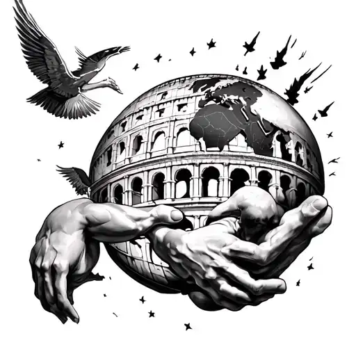 Colosseum And Atlas Holding The World