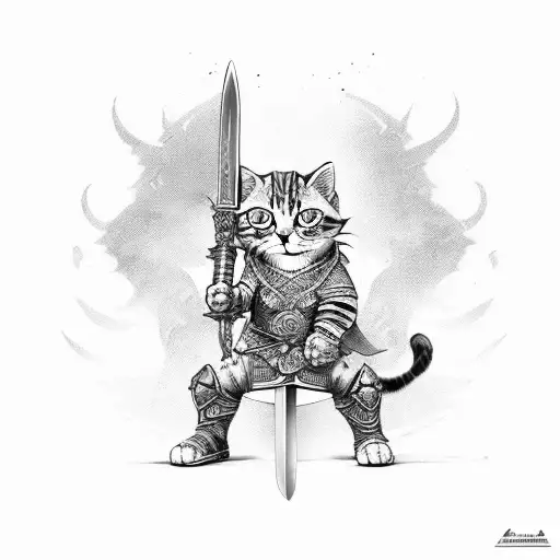 Feline Warrior Wielding A Sword
