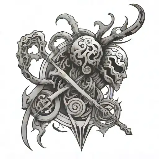 An Abstract Design Of A Player Character Merging With A Cancer Zodiac Symbol