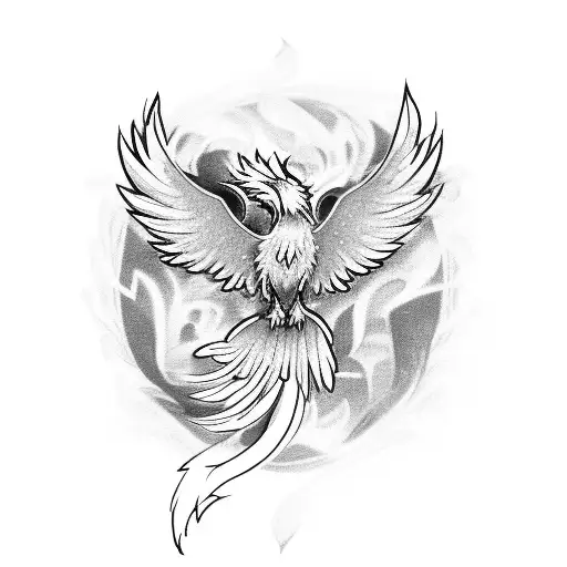 A Sketch-style Phoenix With Flowers Entwined In Its Wings