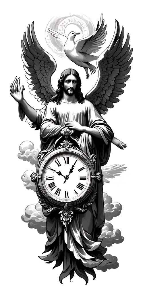 Jesus Heaven Clouds Baby Angel Dove Clock