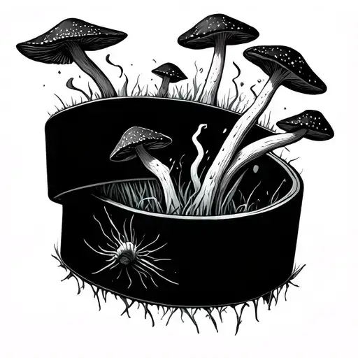 Black Band With Silhouettes Of Mushrooms Coming Out Of The Top Of The Band