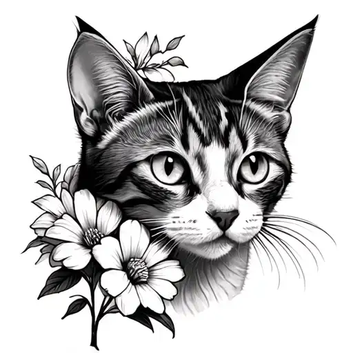 Cat And Flower