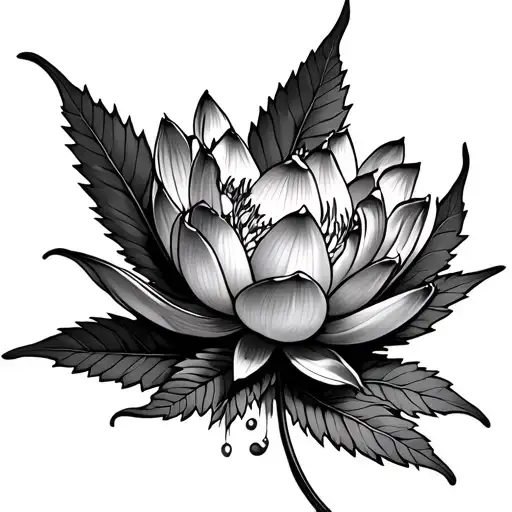 Lotus Flower On Top Of Cannabis Leaf