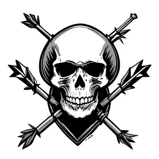 Skull With Drum Sticks Crossed Arrows