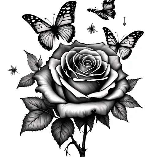 Rose With Butterflies Going Up Finger