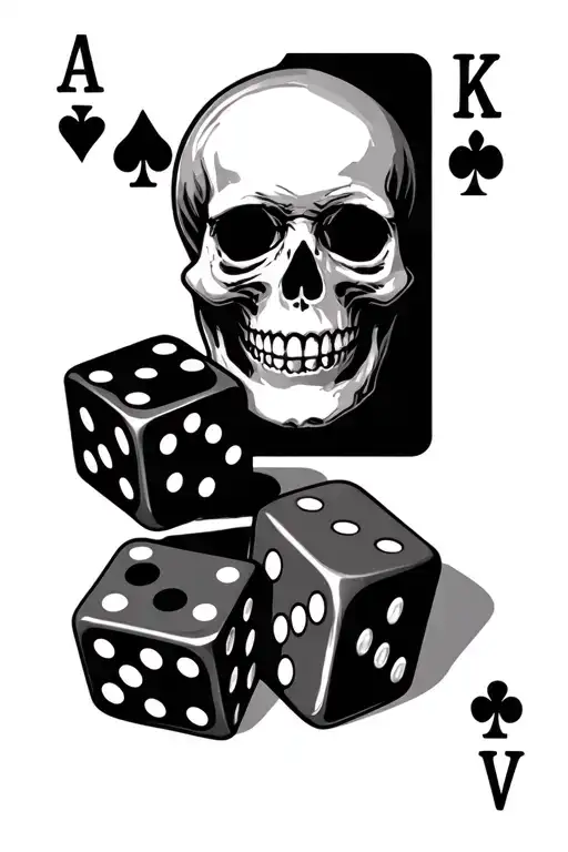 3 Ace Cards With 6 Dice And 1 Skull
