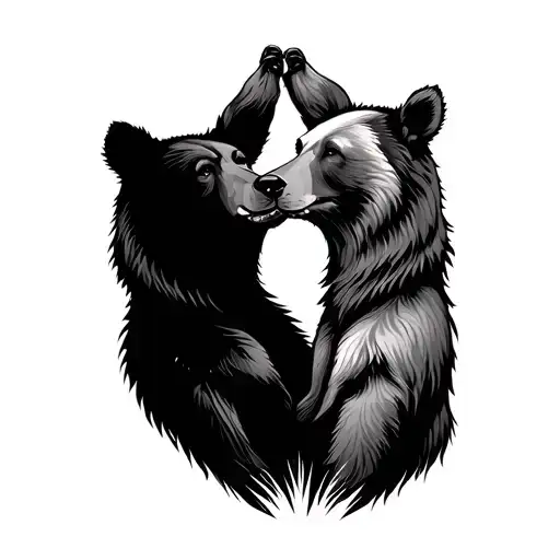 Husband And Wife Correlating Tattoos Black Ink Involving Forest And Bears