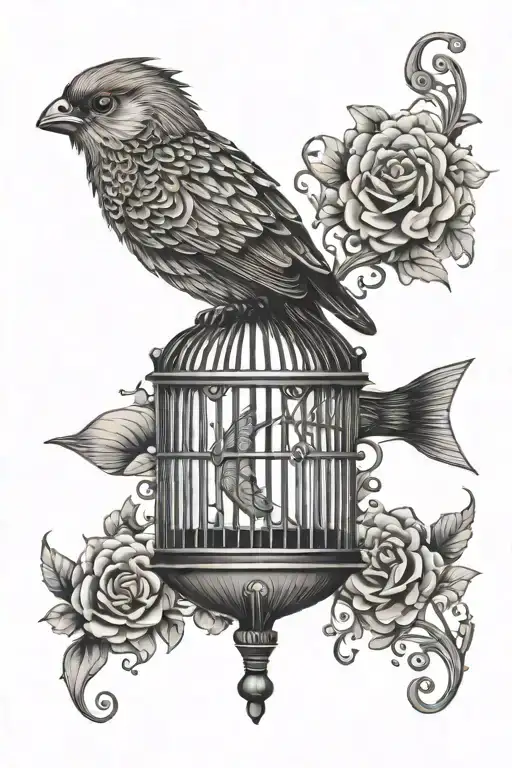 Fish In Ornate Bird Cage