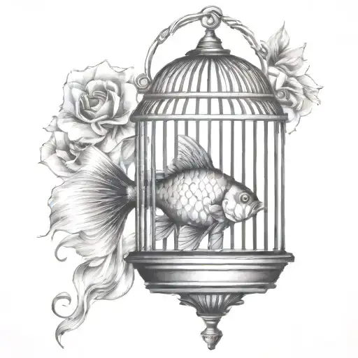 Goldfish Trapped In Bird Cage
